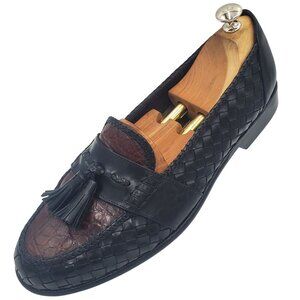 Italy Bragano Cole Haan Men 10.5W Brown Black Crocodile Leather Tassel dress sho